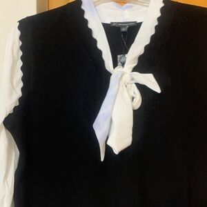 Adrianna Papell Black Blouse with White Scalloped